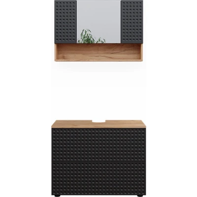 Afbeelding van Vicco Badkamermeubel set Irma, Gestippeld antraciet/Krachtige eik goud, 2 delen, basiseenheid 80 cm