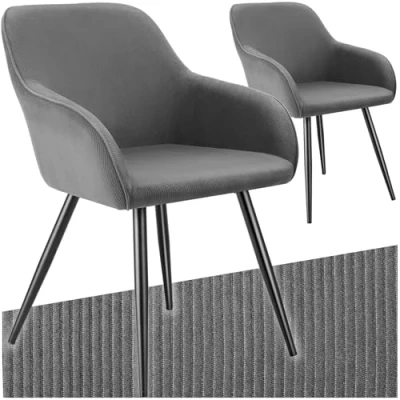 Afbeelding van tectake® 2 x Stoel Gestoffeerde Woonkamerstoel met cordlook grijs/zwart Designstoel, Loungestoel Draagvermogen tot 120kg