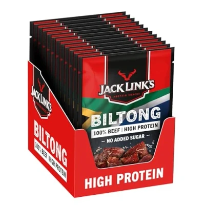 Afbeelding van Jack Links Biltong Jerky Original 12 stuks (12 x 40 g) glutenvrije vleessnack hoog eiwitgehalte droog vlees voor sportschool, fitness, outdoor eiwittraktaties met laag