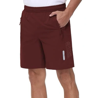 Afbeelding van Rvinroo Sportshorts voor heren, 8 inch met ritszak, sneldrogende technische stof hardlopen, fitnessstudio, casual wandelen en lichte basketbal, ademende trainingsshorts, Rood, XXL