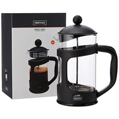 Afbeelding van Nerthus FIH 320 Frans koffiezetapparaat met zuiger PP, borosilicaatglas en SS, zwart, 800 ml
