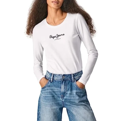 Afbeelding van Pepe Jeans New Virginia LS PL502755 shirt met lange mouwen wit, Wit (wit)