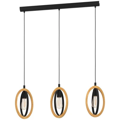 Afbeelding van hanglamp Basildon 3 lichts zwart/bruin Bruin Hout EGLO