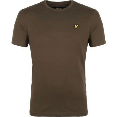 Afbeelding van Lyle and Scott T Shirt Olive maat S Heren Print Shirts met Modern fit Pasvorm Biologisch katoen