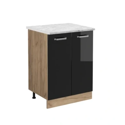 Afbeelding van Vicco Keukenonderkast R Line, Zwart hoogglans/Antraciet, 60 cm WB Marmer