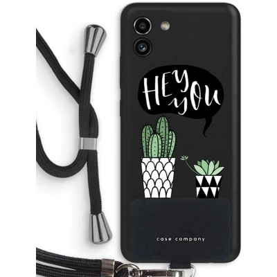 Afbeelding van Case Company® hoesje met Koord geschikt voor Samsung Galaxy A03 Hey you cactus Telefoonhoesje Zwart Bescherming aan alle Kanten en Over de Schermrand