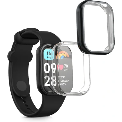 Afbeelding van kwmobile 2x smartwatch hoes geschikt voor Xiaomi Mi Band 8 Pro hoesje Siliconen sporthorloge cover Activity tracker case in transparant / zwart