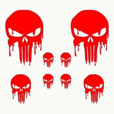 Afbeelding van Autodomy Stickers met doodshoofd, gesmolten, 8 stuks, voor auto of motorfiets, rood