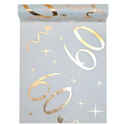 Afbeelding van Santex tafelloper wit/goud 60 jaar 30 cm x 5 m decoratieve stof banner