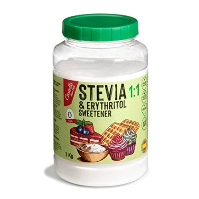 Afbeelding van Zoetstof Stevia + Erythritol 1:1 Kristalsuiker Natuurlijke Suikervervanger Geen GMO 0 Glycemische Index Keto en Paleo Vriendelijk Castello since 1907 (1g = 1g Suiker (1:1), 1 kg pot)