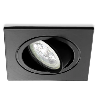 Afbeelding van LED inbouwspot Tristan Vierkant Zwart Extra Warm Wit Dimbaar 5W Philips