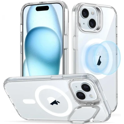 Afbeelding van ESR Classic Hybrid HaloLock Hoesje Geschikt voor Apple iPhone 15 Plus Compatibel met MagSafe Back Cover Standaard Camera Kickstand Transparant