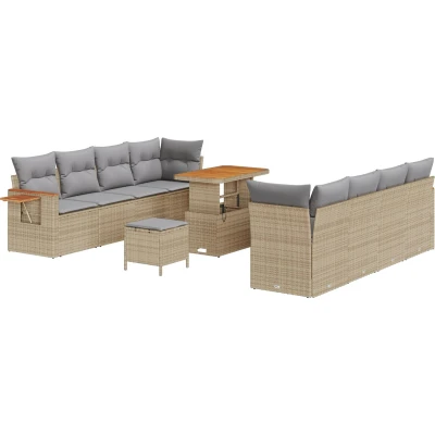 Afbeelding van vidaXL 11 delige Tuin Sofa Set met Kussens Beige Poly Rattan Acacia, 3 Eet Acacia