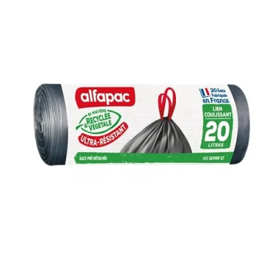 Afbeelding van Alfapac 20 zakken van l met zeer sterke schuifband gemaakt in Frankrijk gerecycled en plantaardig bi materiaal
