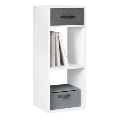Afbeelding van WOLTU SK055ws Rek met 3 niveaus 1 stoffen lade en 2 blokjes, open rek, klein opbergrek, voor woonkamer, slaapkamer, kinderkamer, 32,4 x 80 30 cm, wit