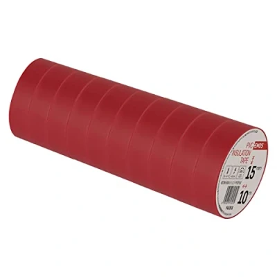 Afbeelding van EMOS PVC isolatietape rood 10 pack, 15 mm x m, 0,13 banddikte, zelfklevend, hoge spanningssterkte en gebruikstemperatuurbereik, UV bestendig, waterdichte verbinding, zonder textielweefsel