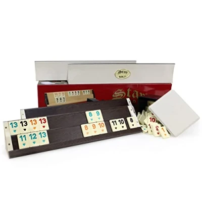 Afbeelding van Star Gold Rummy / Okey Original van hout en kunststof met melamine stenen Takimi (donker)