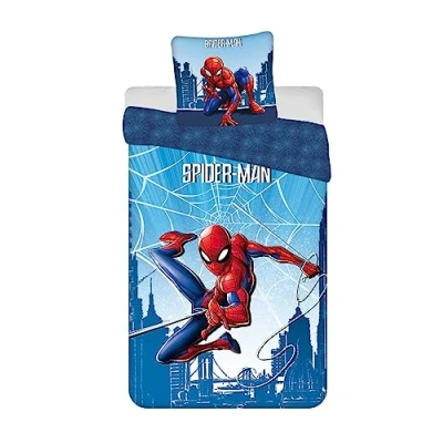 Afbeelding van Spiderman beddengoed, blauw, omkeerbaar, 100% katoen, dekbedovertrek 140 x 200 cm + kussensloop 65