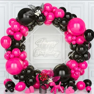 Afbeelding van Teselife Ballonnenboog, zwart en roze, 119 delige set, slinger, mat, zwart, rood, vrouwen, meisjes, prinses, babyshower, verjaardag, bruiloft, voorstel, Valentijnsdag, vrijgezellenfeest, douche,