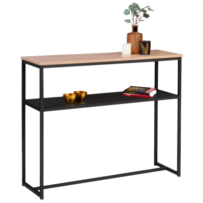 Image de Console double DENTON métal noir et bois design industriel