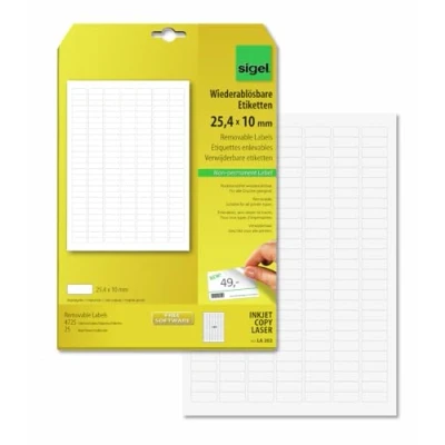 Afbeelding van Sigel LA202 Universele etiketten 25.4 x 10 mm Papier Wit 4725 stuk(s) Weer verwijderbaar Inkjet, Laser (zwart/wit), (kleur), Kopiëren