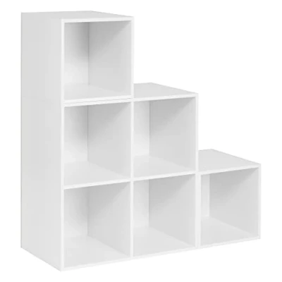 Afbeelding van WOLTU Boekenkast met 6 vakken, boekenkast, opbergrek, opbergkast, trap, van technisch hout, wit, voor woonkamer, slaapkamer, kantoor, 90 x 30 cm, SK027ws