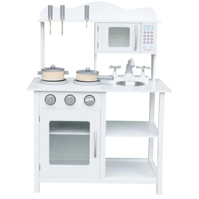 Afbeelding van Maxx kidz Houten Speelgoed Keuken Complete Speelkeuken Wit Keukentje Stevige Kinderkeuken met Accessoires Speelgoedkeuken Pannetjes en Bestek