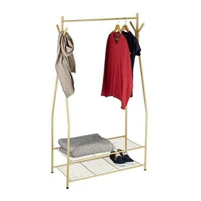 Afbeelding van relaxdays kledingrek SANDRA van metaal Kledingstandaard met schoenenrek honing Brown