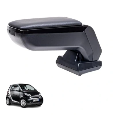 Afbeelding van RATI ARMSTER S Armsteun geschikt voor Smart Fortwo 2007 2014 [zwart, veganistisch leer] met opbergruimte die achteraf kan worden geïnstalleerd