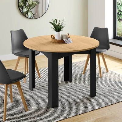 Afbeelding van DONA 4 6 persoons ronde eettafel, zwart, beuken effect tafelblad 110 cm