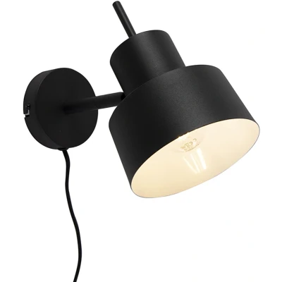 Afbeelding van QAZQA Retro wandlamp zwart Chappie