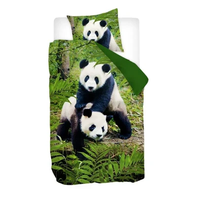 Afbeelding van Snoozing Panda&#039;s Flanel Dekbedovertrek Junior 120x150 cm + 1 kussensloop 60x70 Multi kleur