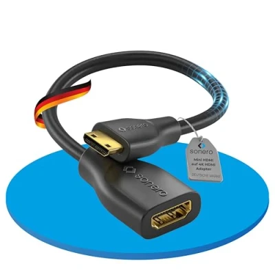 Afbeelding van Sonero Portsaver Mini HDMI naar 4K adapter, Premium High Speed, C stekker A aansluiting, vergulde contacten, dubbel afgeschermd, PVC ommanteling, 0,15 m