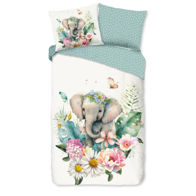 Afbeelding van Good Morning Kinderdekbedovertrek &quot;bloemen met een olifant&quot; Multi (140x200/220 cm) Katoen