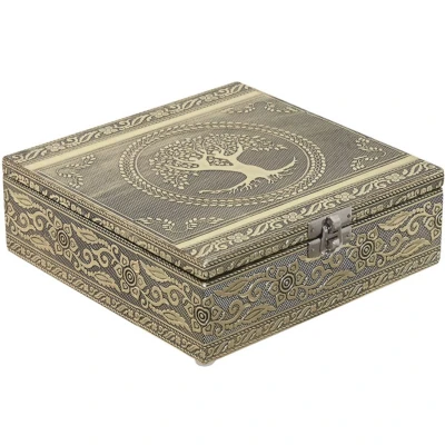 Afbeelding van Doos Juwelenkistje Home ESPRIT Wit Champagne Hout Aluminium 18 x 6 cm