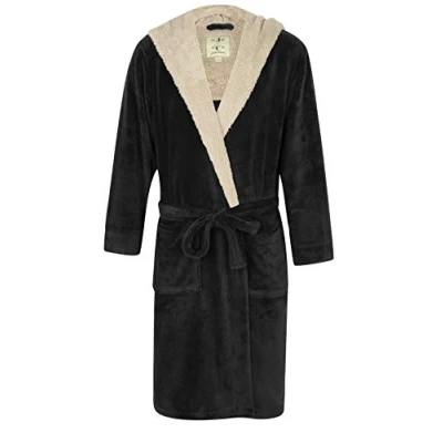 Afbeelding van Fleece badjas met capuchon, zwart/lichtgrijs, Zwart/lichtgrijs