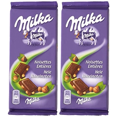 Afbeelding van Milka Chocolade met hele hazelnoten, 2 tabletten van 100 g