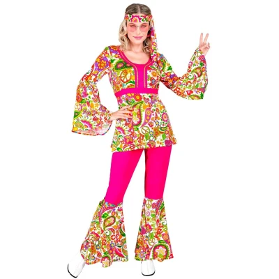 Afbeelding van Widmann Hippie Kostuum Paisley Peace Jaren 60 Style Vrouw Roze XS Carnavalskleding Verkleedkleding