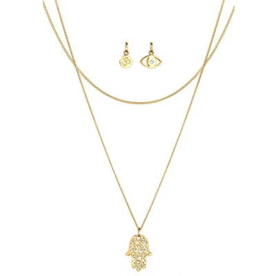 Afbeelding van Elli Halskette Panzerkette OM Hamsa HAND EVIL EYE Oorbellen, Dames, Maat: 45, Weiß