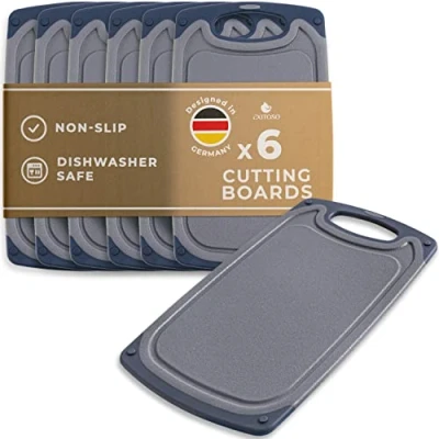 Afbeelding van Exitoso Het originele ontbijtplankje set van 6 snijplanken, antislip met sapgoot en handvat, vaatwasmachinebestendig, antibacterieel, grijs, zwart, kunststof, broodplank, 25 x 15 cm, klein