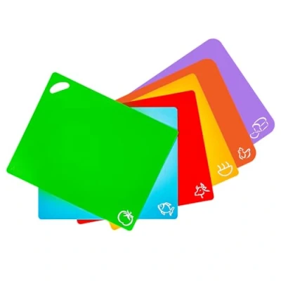 Afbeelding van Axer Set de planches à découper en plastique pour cuisine 6 pièces Planche flexible colorées