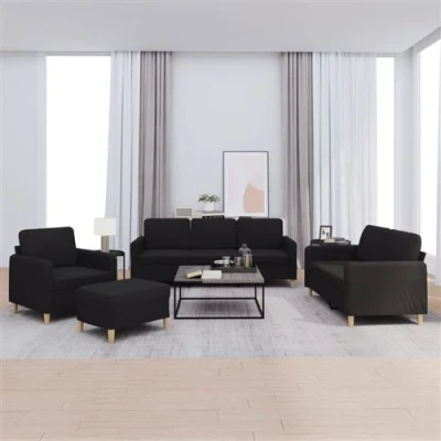 Afbeelding van vidaXL 4 delige loungeset met kussens stof zwart