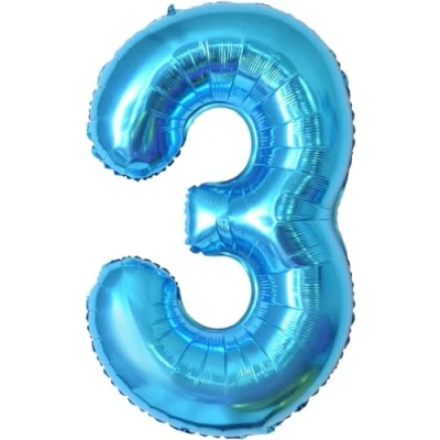 Afbeelding van Ballonnen verjaardag 3 jaar blauw 101 cm ballon nummer verjaardagsdecoratie vliegen met helium