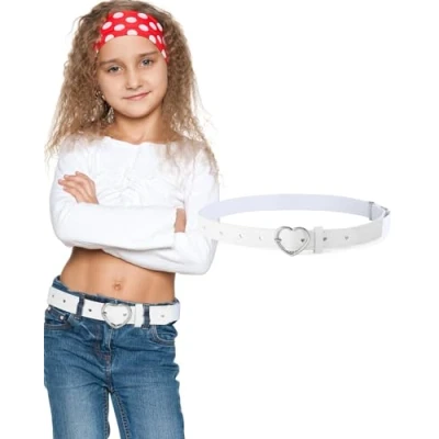Afbeelding van Coubeau elastische leren riem voor kinderen, 3 16 meisjes en jongens, 40 81 cm, Bruine hartriem