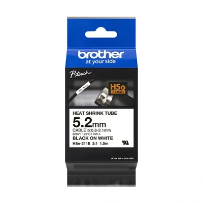 Image de Brother HSe 211E Noir sur blanc Rouleau (052 cm x 15 m) 1 cassette(s) boîte de suspension ruban thermorétractable pour P Touch PT D800W E300 E300VP E550WVP P700 P750W P900W P950NW