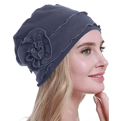 Afbeelding van osvyo Chemo tulband voor dames pet tegen en haaruitval, verzegelde verpakking, katoen blauw grijs