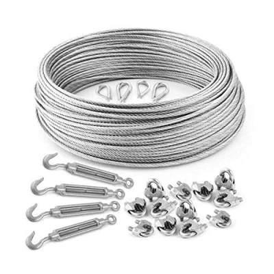 Afbeelding van DQ PP 6 stuks staalkabel verzinkt 5 mm x 7 50 m staal 4 kabelschoenen M5 slangklemmen 12 kabelklemmen kabel bosbouwkabel
