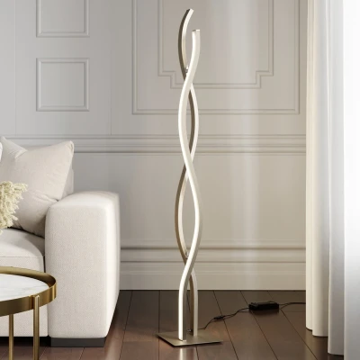 Afbeelding van Lucande LED vloerlamp met dimmer 1licht ijzer, aluminium, kunststof H: 140 cm aluminium Inclusief lichtbron