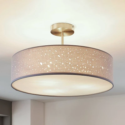 Afbeelding van Lindby plafondlamp 3lichts Stof, metaal H: 34 cm E27 grijs, nikkel satijn