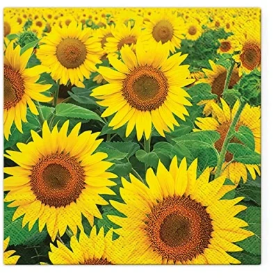 Afbeelding van Servietten Blumen 20 stuks servetten groot zonnebloemveld bloemen bladeren tuin zomer herfst tafeldecoratie 33 x cm